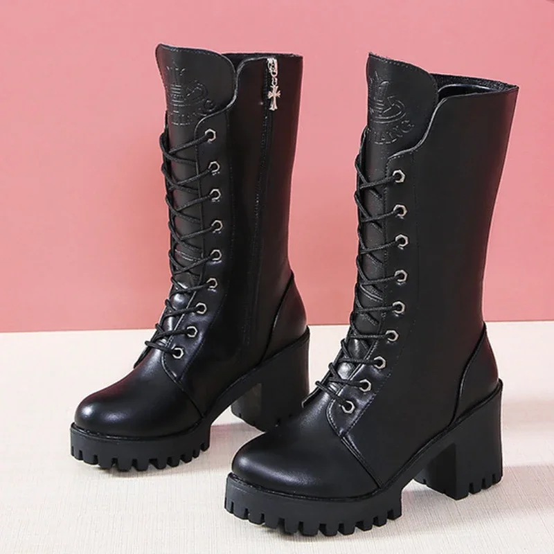 רטרו רב-תכליתי נשים אתחול פשוט נשים עקב גבוה להחליק גובה נגד החלקה גובה עלייה חורף אופנה קלאסיקות נשים