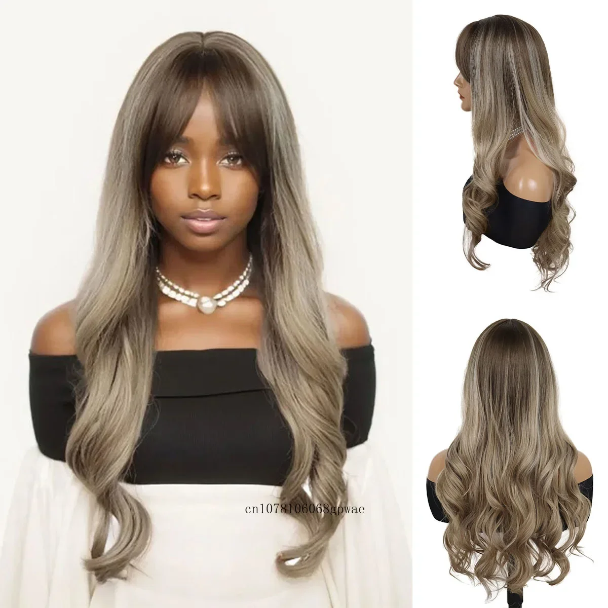 

Синтетические длинные волнистые парики для женщин, естественный вид, градиентный коричневый парик с омбре с челкой для женщин, термостойкий парик Drag Queen