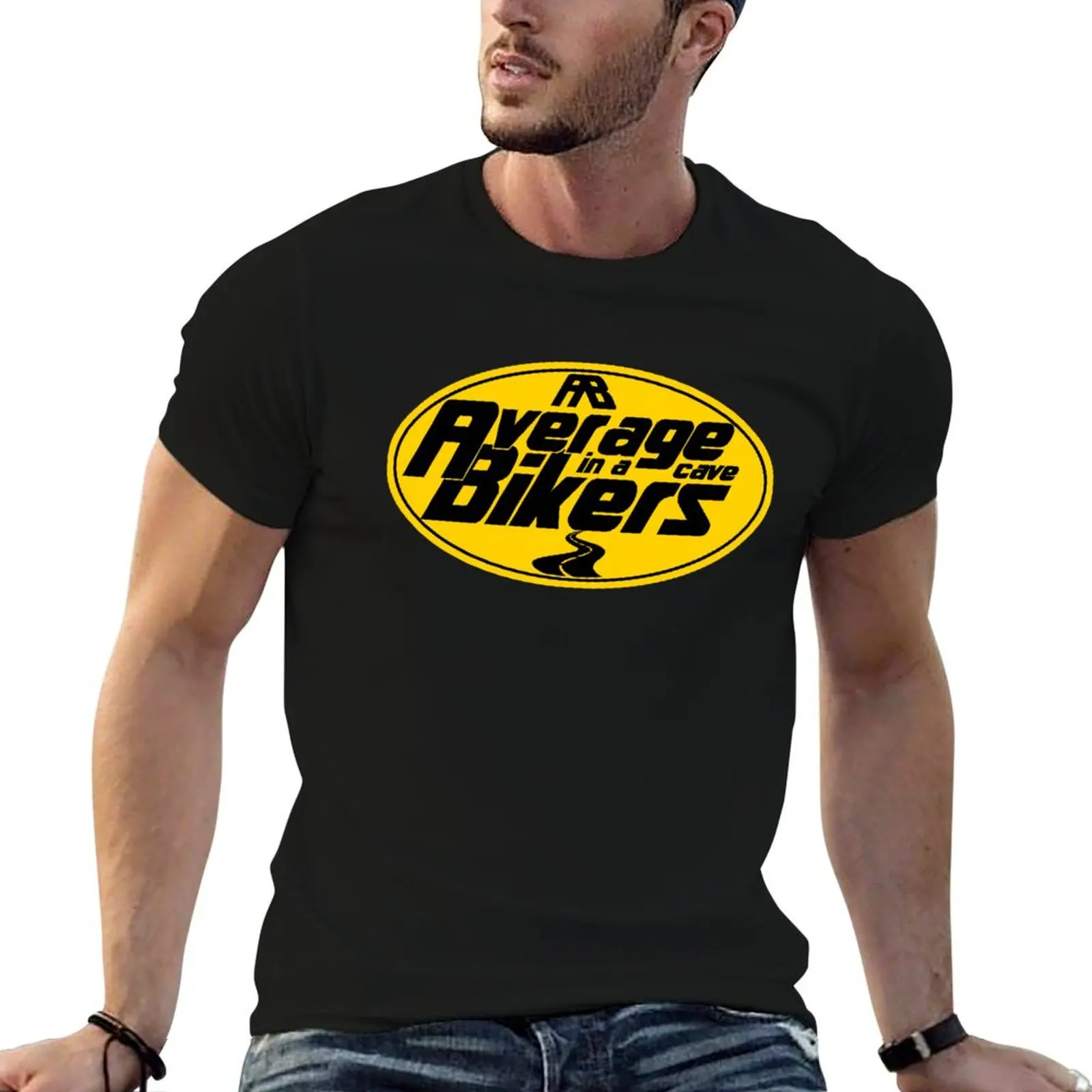 Camiseta con logotipo de Average Bikers in a Cave, camiseta deportiva informal de algodón de manga corta