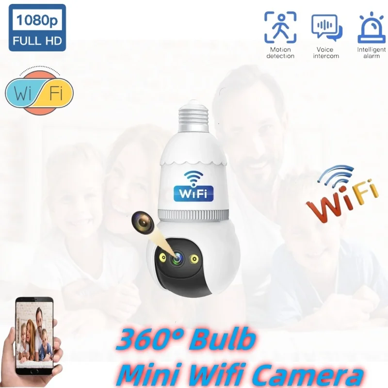 1080P Mini WiFi Camera 360° Bulb Smart Home Security Remote Indoor Monitor Full Color Night Vision Auto Tracking IP Network Cam