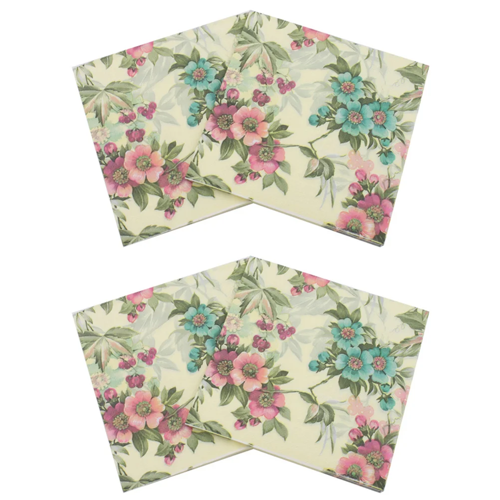 40 Pcs Decoupage Napkins Paper Floral Tissue for Assorted Disposable White Printed Dinner Green Handkerchiefs