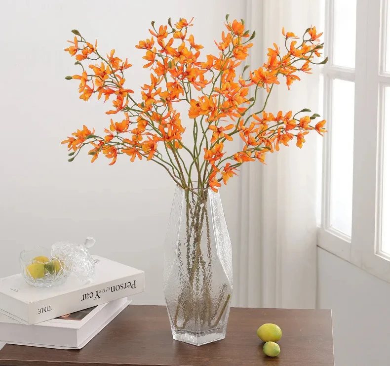5 Stück Künstliche 3-Zweig Papilio Orchideen aus Seidenblumen, Cymbidium, Heimdekoration, Hochzeitsarrangement, Blumenstrauß, Partydekoration – Detail 1