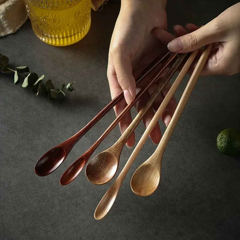 Wooden Long Handle Spoon Mini Small Coffee Stirring Spoon Drink Stirring Stick Kitchen Tableware Accessories Natural Material