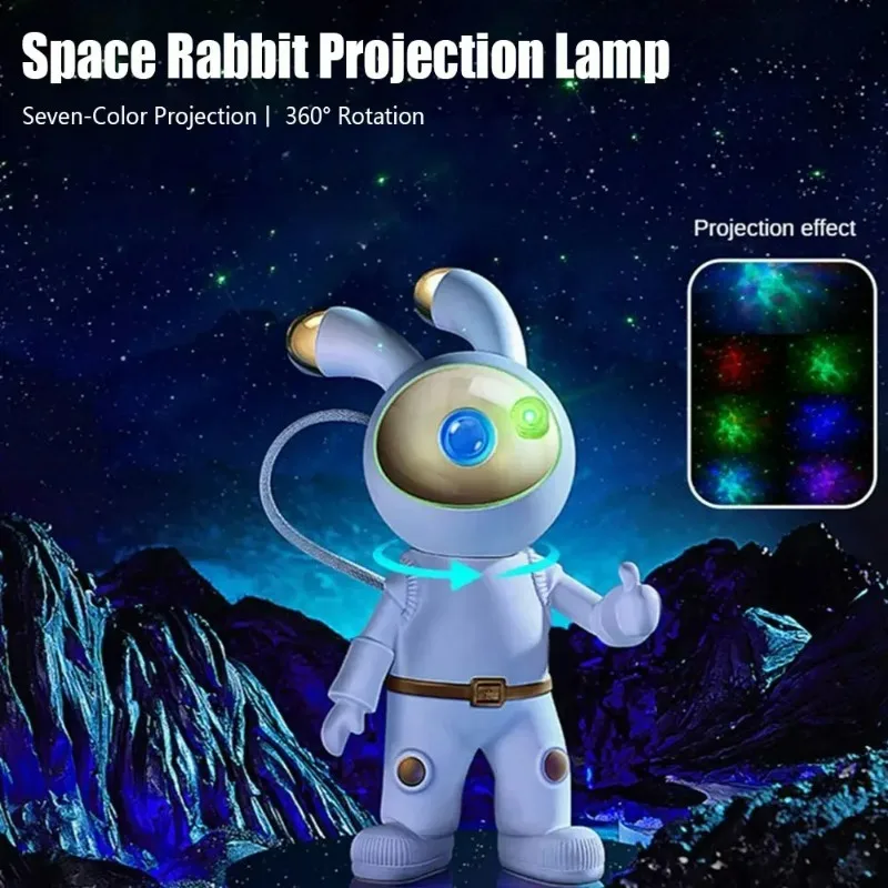 Space Rabbit Astronaut Galaxy Projector 360 ° Adjustable Moon Star Galaxy for 100 ㎡ Home Decoration Night Light Children's Gift