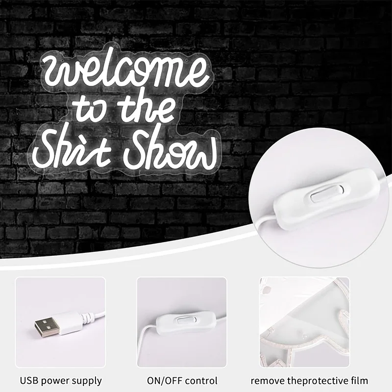 쇼에 오신 것을 환영합니다 네온 사인 벽 장식용 재미있는 LED 네온 조명 집 문 남성 공간 파티 침실 네온 사인