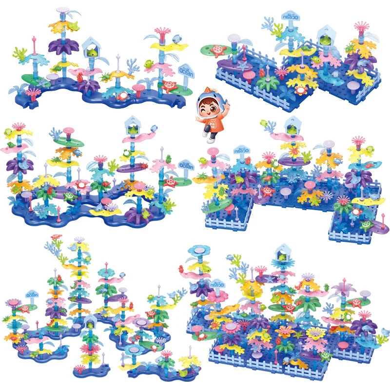 الفتيات المحيط المرجان اللبنات الاطفال زهرة حديقة باقة اللعب الإبداعية تزايد DIY بها بنفسك حديقة الأزهار بين الوالدين والطفل