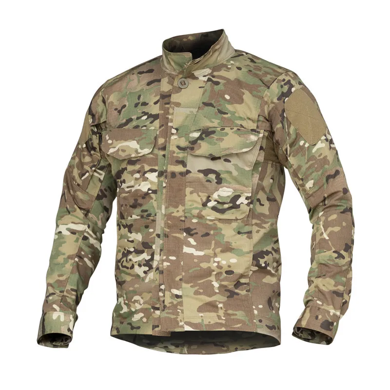 Mens Camouflage Hunting Jacket Outdoor Training Wear-resistant Combat Top Waterproof Stand Collar Hiking Windbreak Tactical Coat