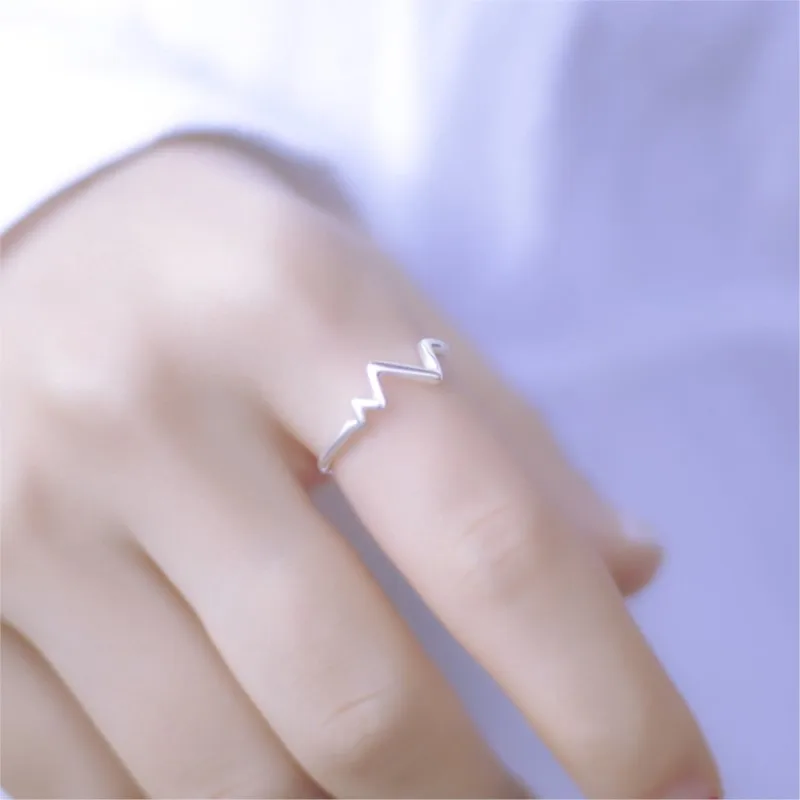 موضة جديدة بسيطة الخامس الدائري 925 فضة موجة البرق على شكل خواتم افتتاح شعبية R007