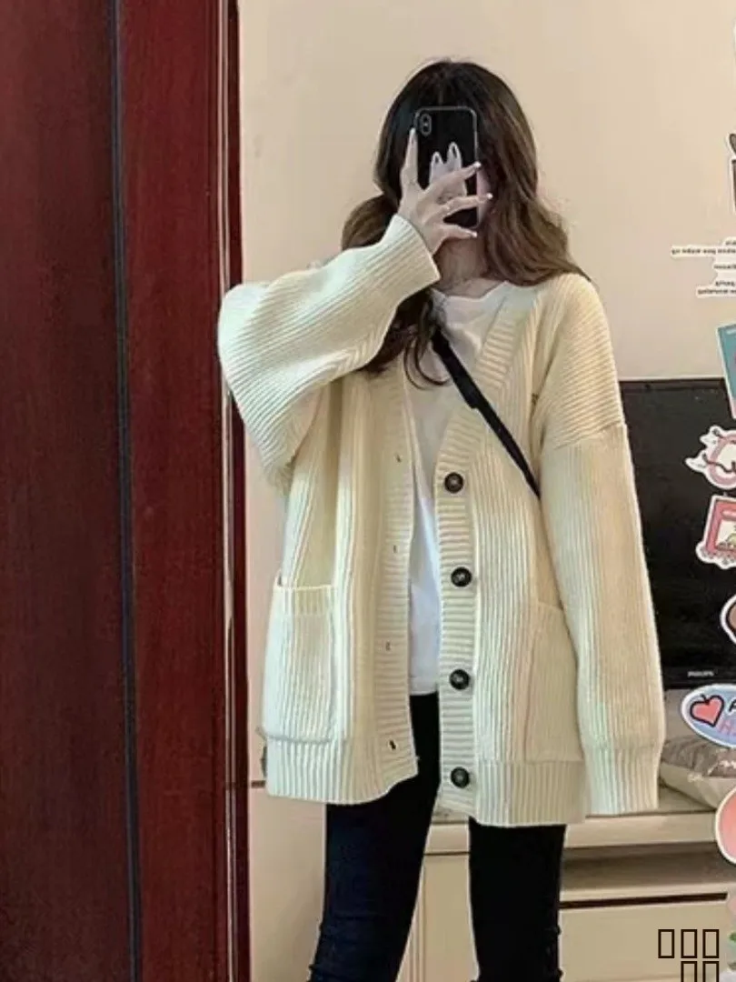 

Soft Cozy Lazy Sle V-Ne Long Sve Knitted Sweater Coat Women's American Retro Autumn Winter Faion Casual Comfortable