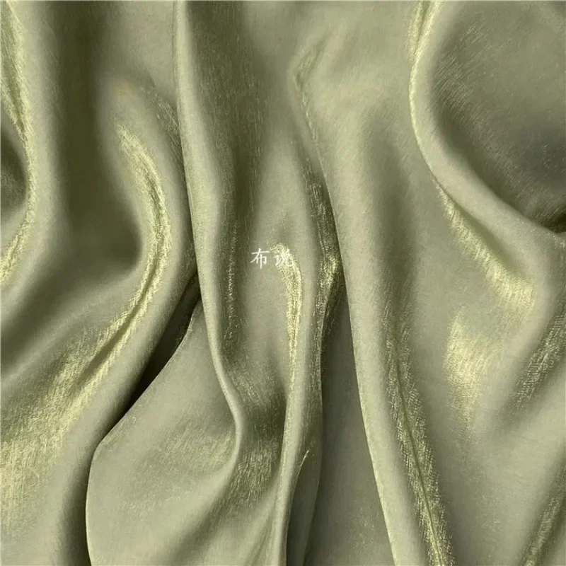 Glass Silk Satin Fabric Mustard Green Glossy Skirt Shirt Fabric for Diy Apparel Sewing Meters Material Wholesale Cloth