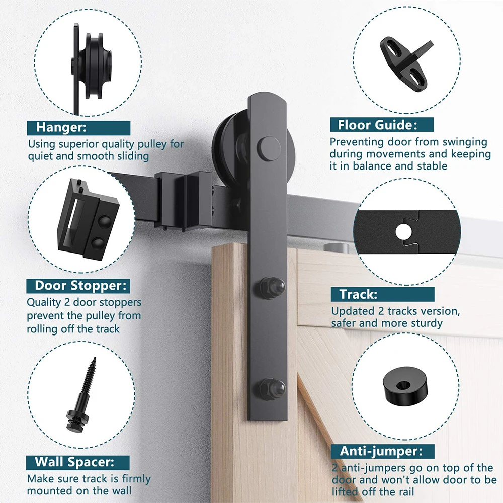 Imagem -04 - Lwzh Black Carbon Steel Sliding Barn Door Hardware 4-9.6ft Track Roller para Porta Dupla em Forma de i