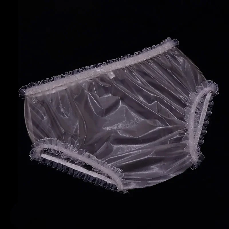 ABDL Lace High Waist Plastic Briefs Transparent Loose Soft Fetish PVC Pants Waterproof Adult Diapers Panty Couple Erotic Panties