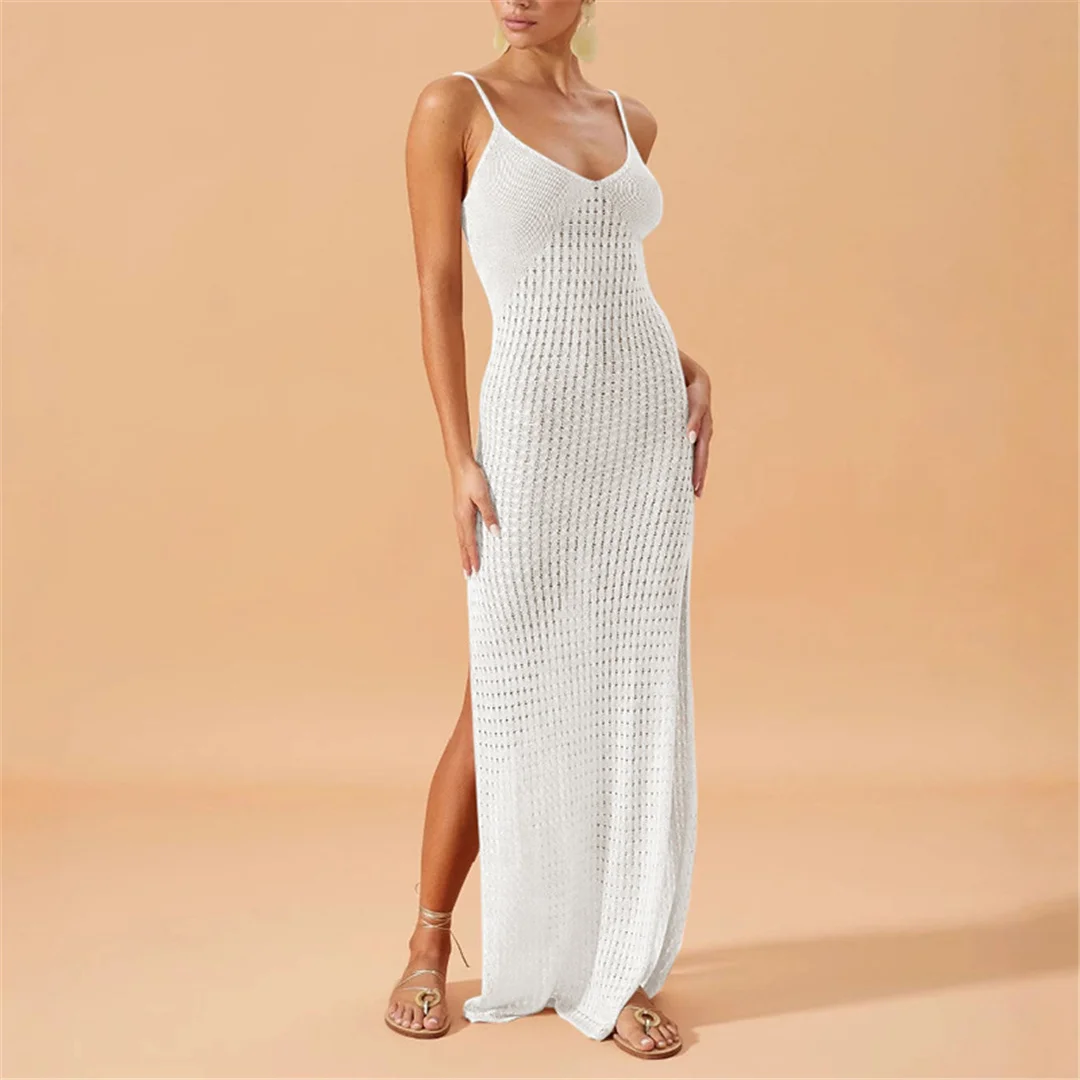 V-Ausschnitt, ärmellos, mit Ausschnitten, gehäkelt, gestrickt, Tunika, Strandkleid, Strandmode, Damen, V7212 – Detail 14