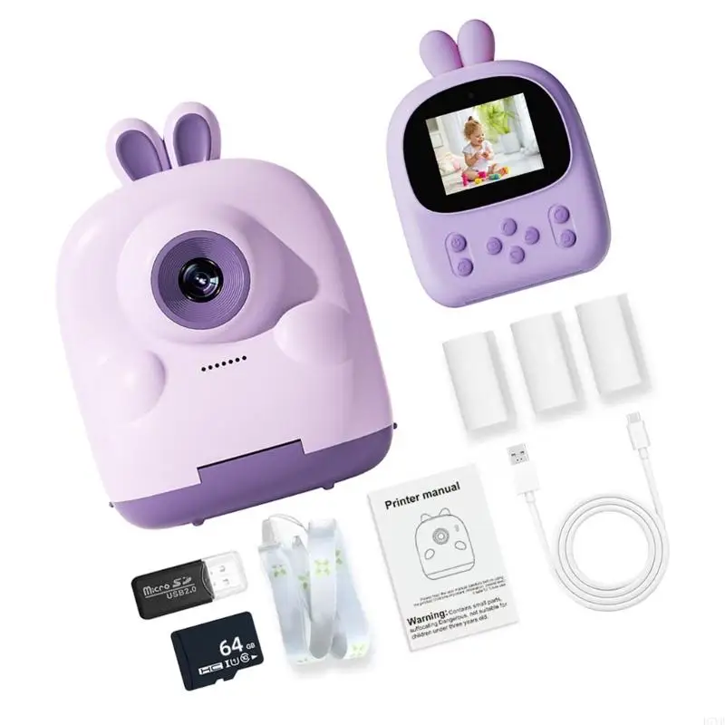 D7YD Kids portátil Imprimir instantaneamente o brinquedo da câmera 1080p 64G Câmera cartão memória Presente câmera