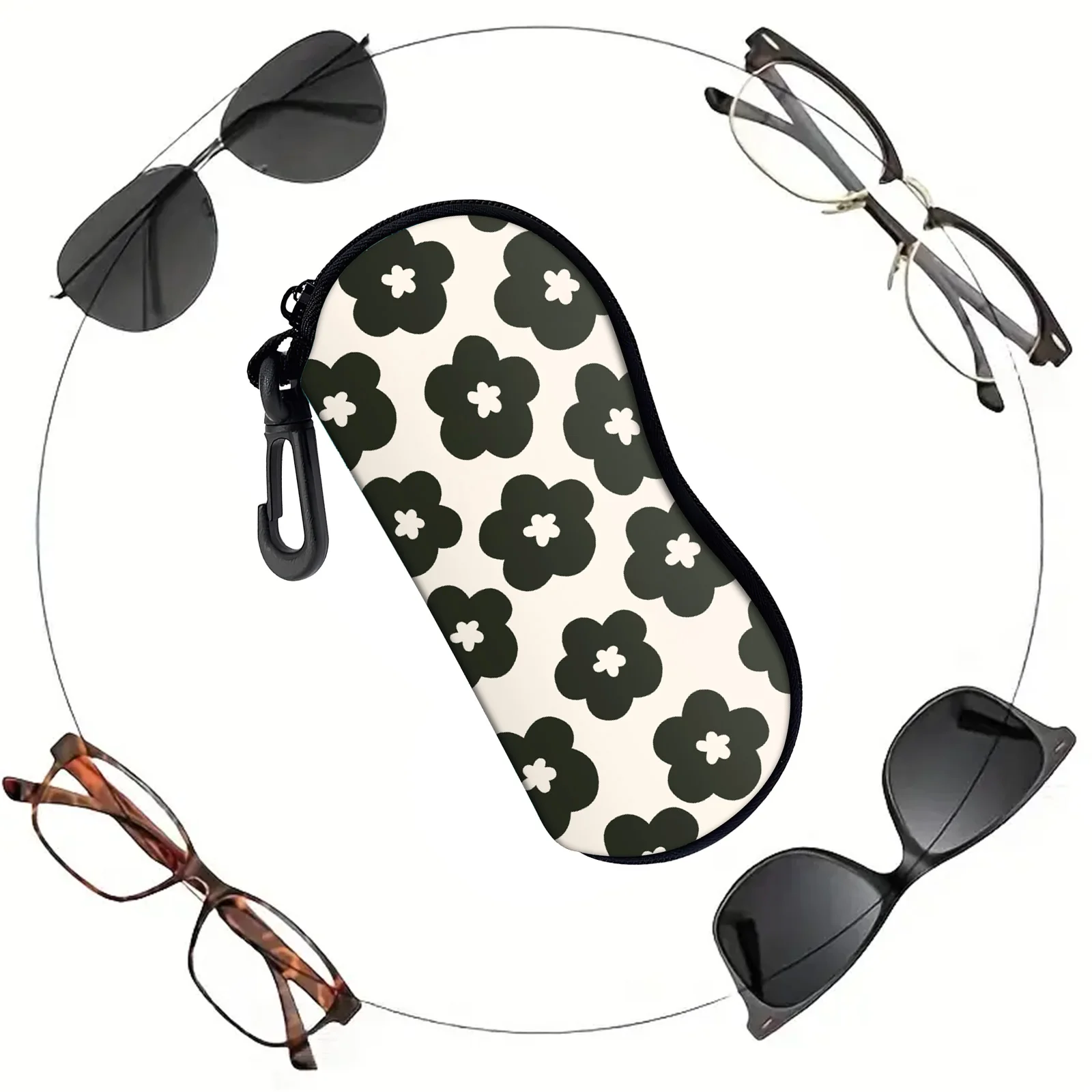1Pcs Soft Sunglasses Case,Neoprene Zipper Glasses Pouch,Portable Eyeglasses Ba image 3
