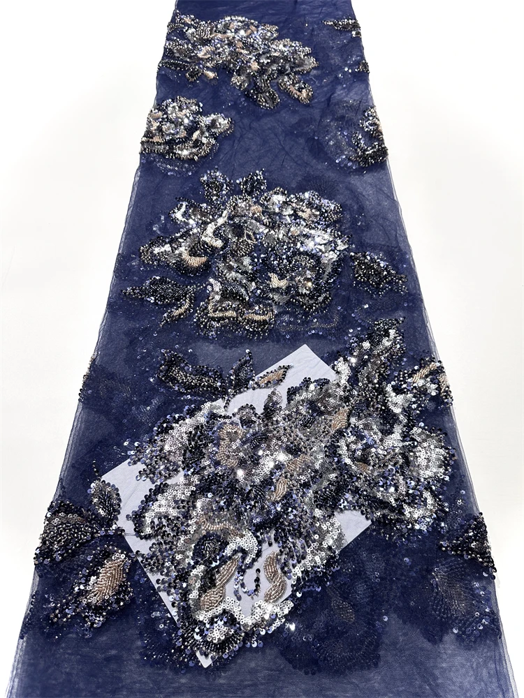 African Sequins Net Fabric 2025 High Quality Nigerian French Beaded Tulle Mesh Lace Fabric For Luxury Sewing Wedding Party Dress