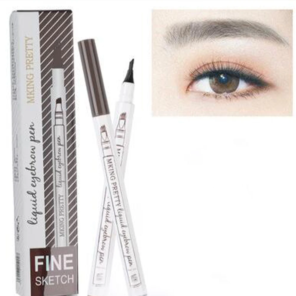 

4Pcs Waterproof Liquid Eyebrow Pen Pronged Nib Design Sweat-Proof Long-Last Makeup Tool Natural Black Maroon Brown Dark Grey