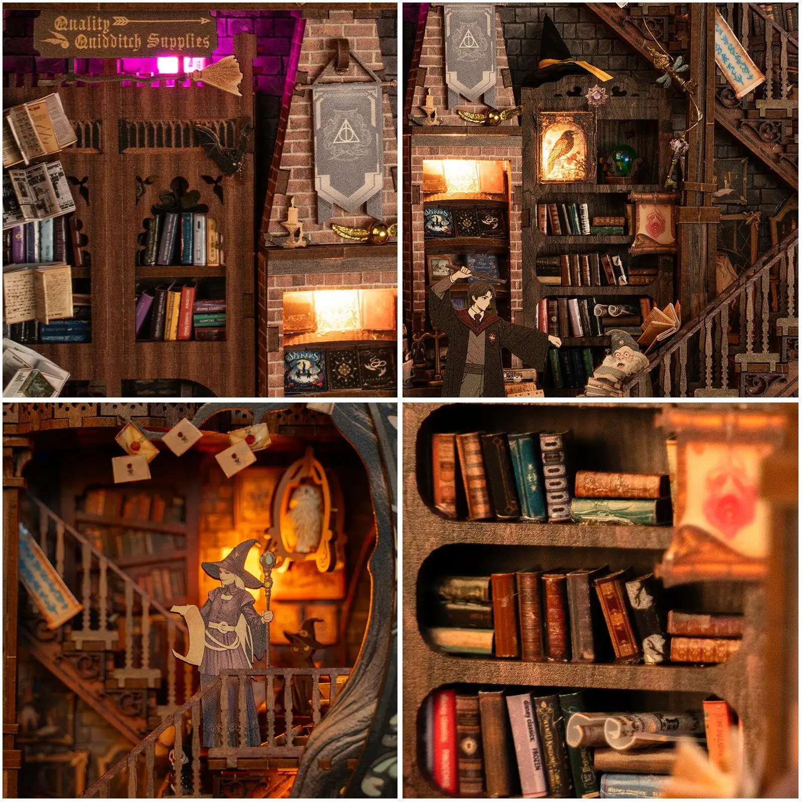 DIY Wooden Magic Library Casa Miniature Model Kits With LED Lights Dollhouse with Furniture 3D Puzzle for Friends Birthday Gifts