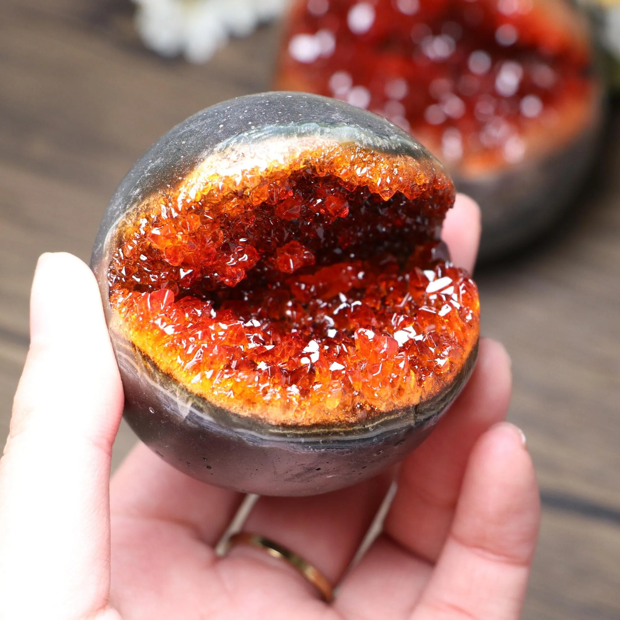 Orange Crystal Geode - (6-11cm) Smile Spherical Cluster Decor