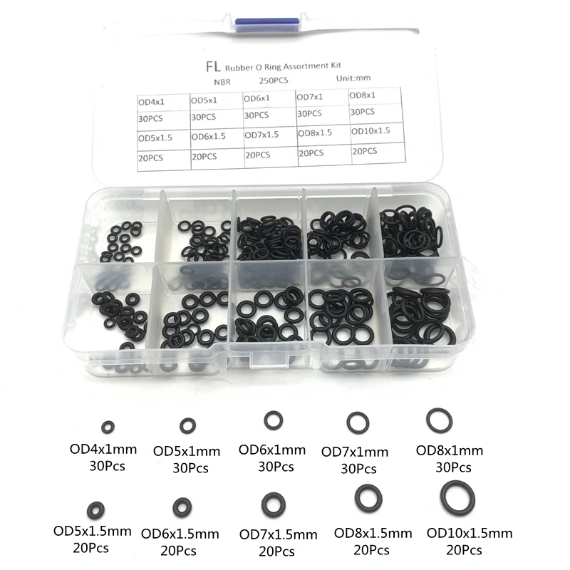 

250PCS Set O-Ring Assortment 10 Size Nitrile Rubber Ring Seal O Ring Gasket for Plumbing Automotive and Faucet Repair