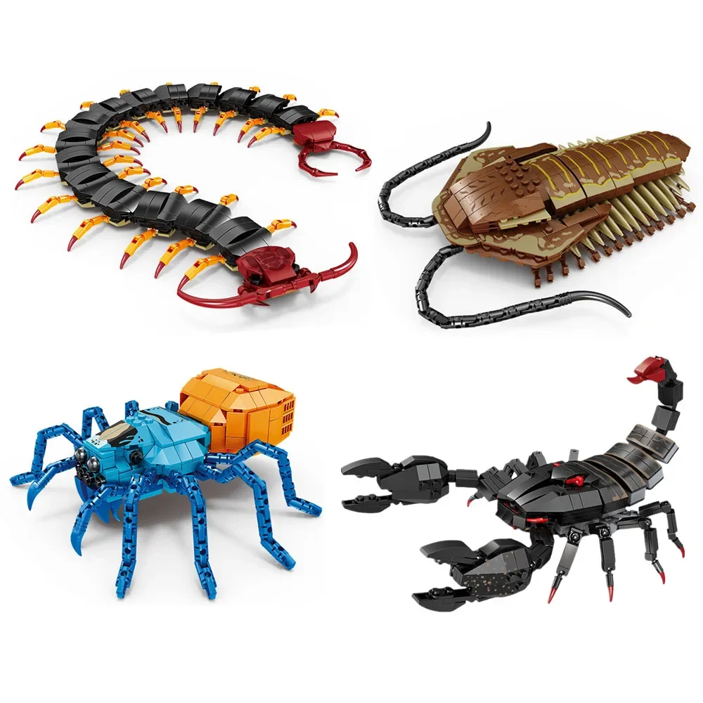 Figuras de animales de ciempiés, escorpión, Araña, Trilobites, modelo, Kits de bloques de construcción, juguetes educativos cognitivos para niños