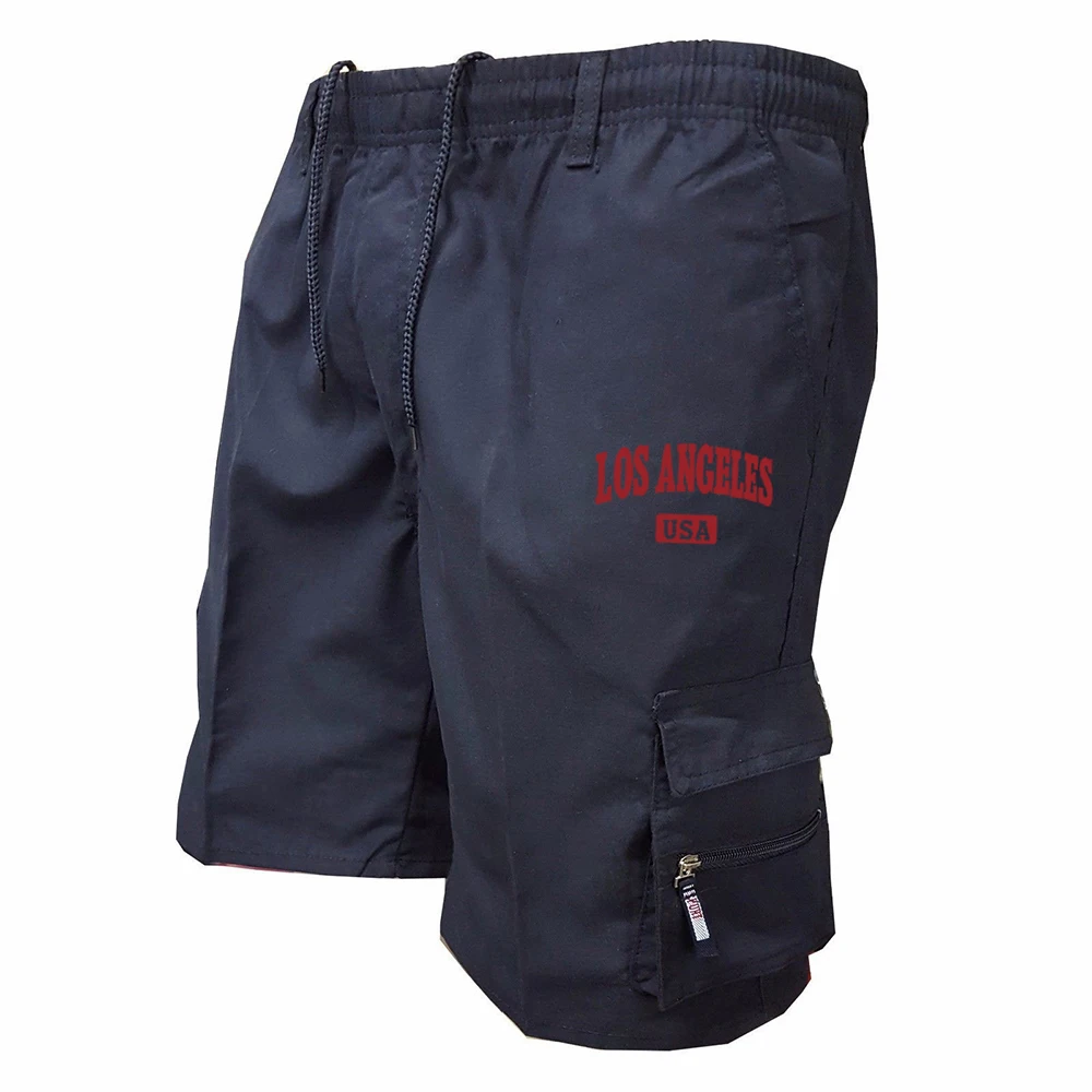 Outdoor Cargo Shorts Male Overalls Elastic Waist Cycling Shorts Multi-pockets Loose Work Shorts Beach Sport Printed Trousers