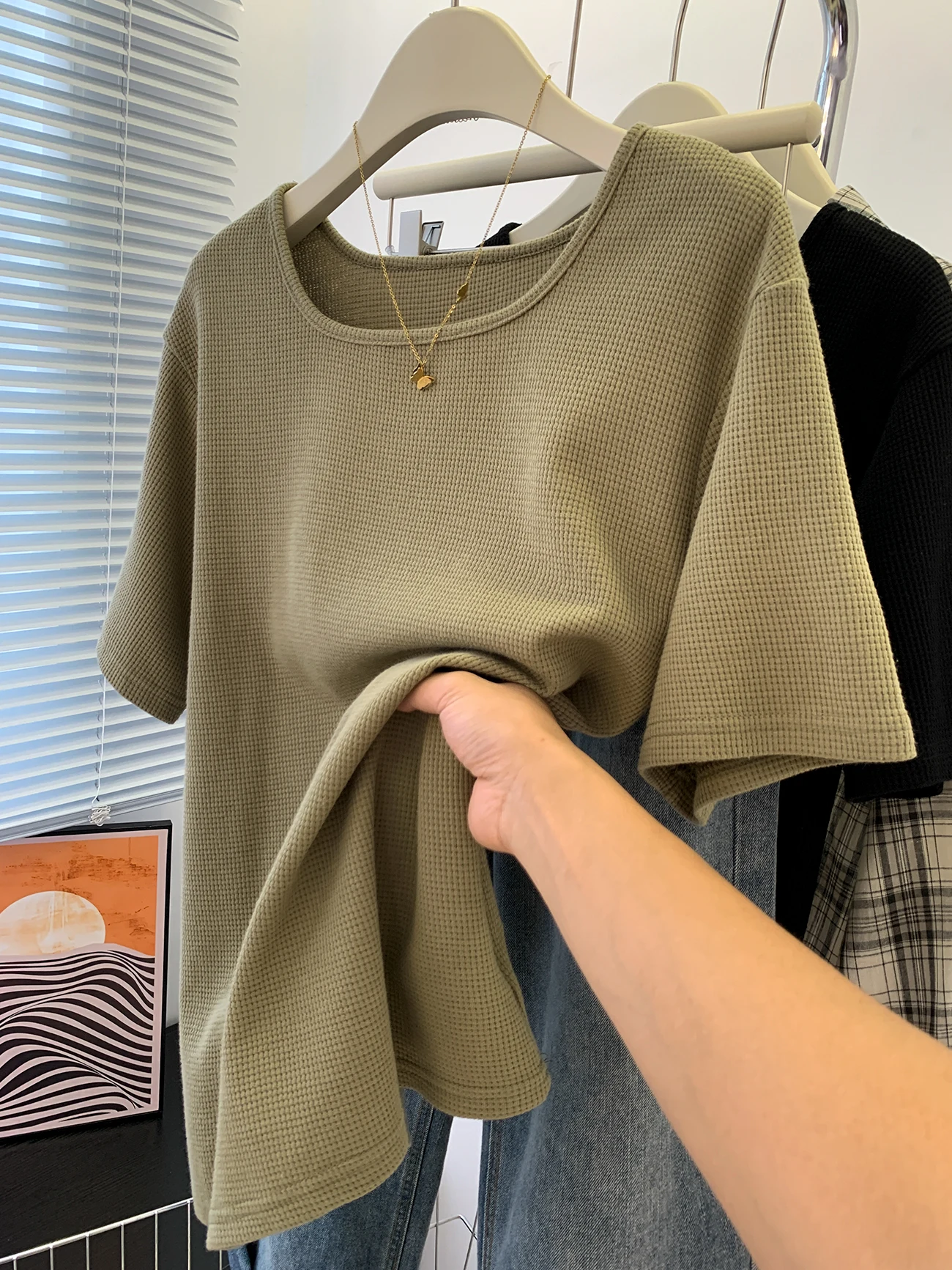 plus Size 300 Pou Large Women's T-irt Square Collar ort Sve Loose Fit Summer Faion Anti-Aging Trendy Top