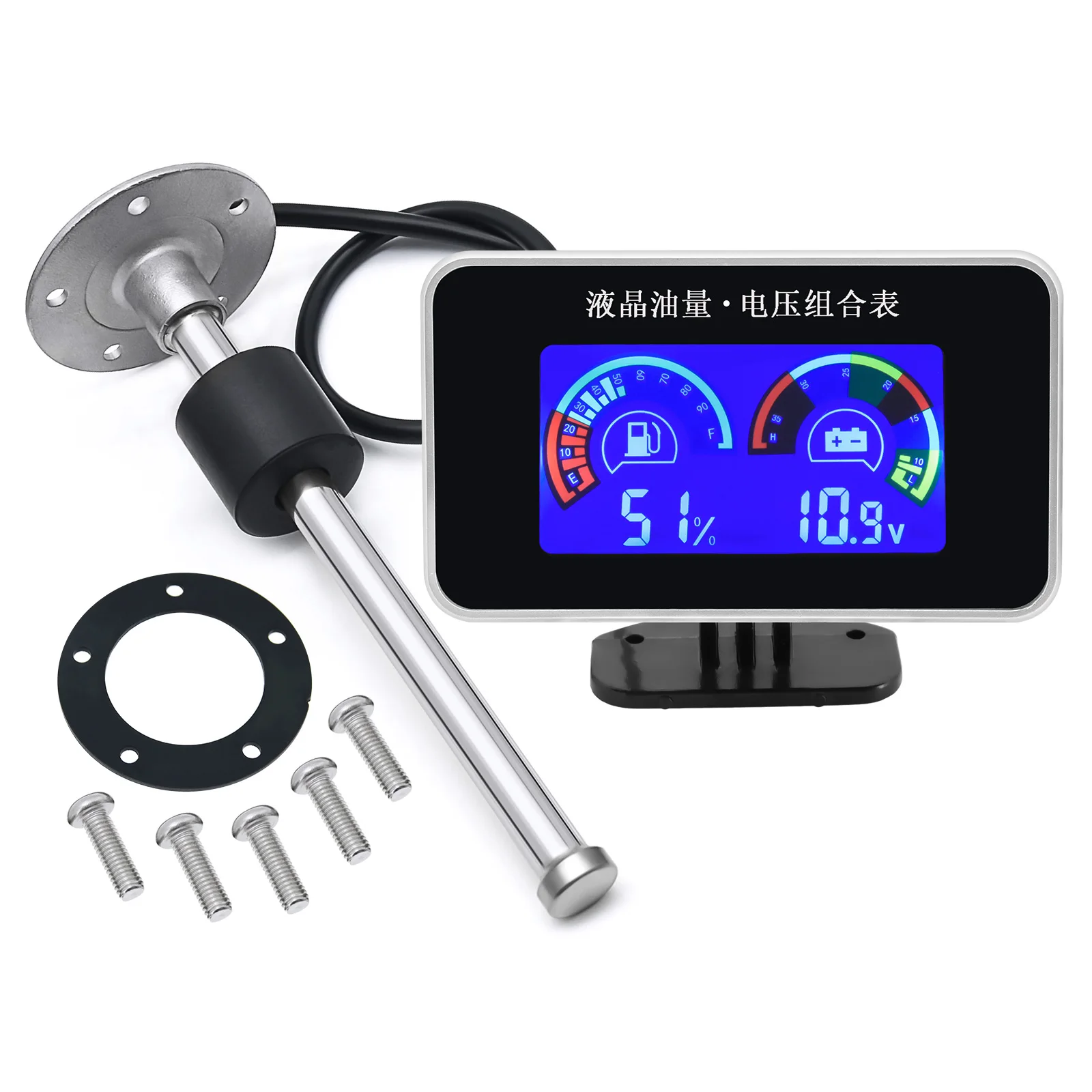 0-190ohm Fuel Float Sensor 100-500mm + 2IN1 Fuel Level Gauge Voltmeter Waterproof Oil Tank Meter Indicator Car Yacht 12V 24V