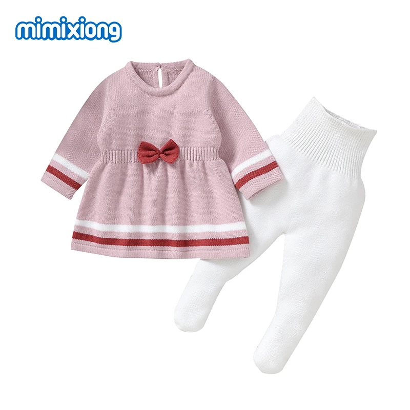 

Baby Girls Clothes Pink Long Sleeves Knitted Sweaters Dress+Leggings Outfits Sets for Newborn Infant Autumn Winter Costumes 0-9M
