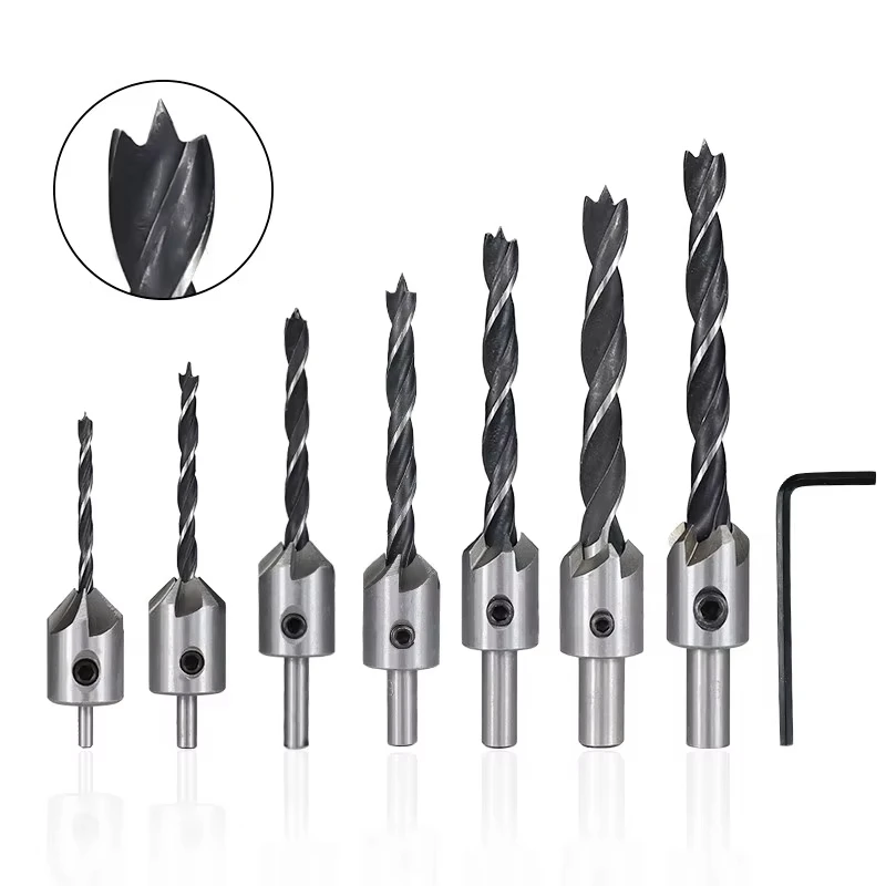 Set di punte per svasatore HSS per utensili per la lavorazione del legno con foro per vite a chiave esagonale dimensioni 3/4/5/6/7/8/10mm