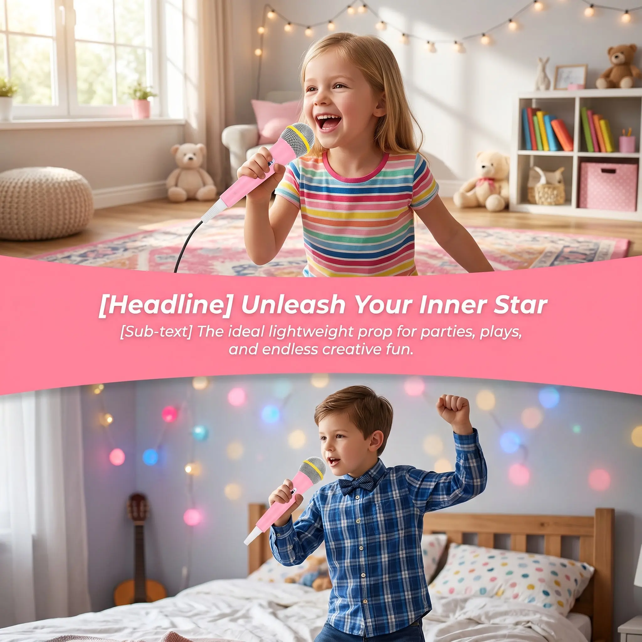 Kids Mini Microphone Prop for Lip Sync, Cosplay, Birthday Party, Realistic Plastic Toy Microphone