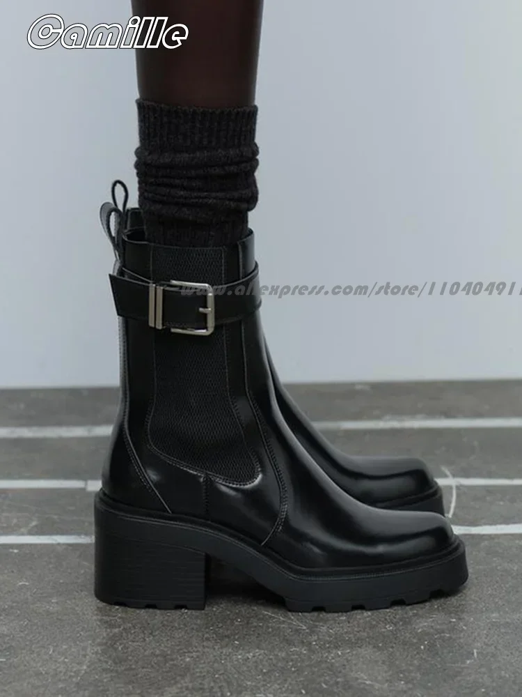 

Короткие ботинки челси из коровьей спилка на массивном каблуке с круглым носком, женские модные ботинки на каблуке 7,5 см, размер 35-40, короткие плюшевые повседневные ботинки