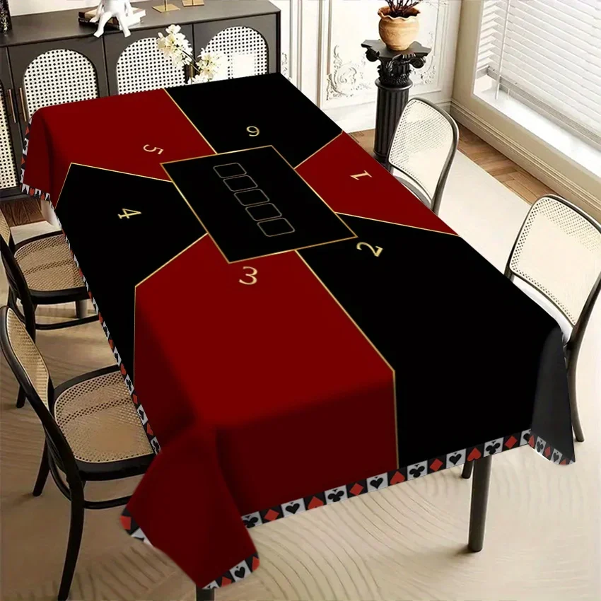 JIT, 1pc Classic Red-Black Color Scheme Creative Geometric Playing Card Print Kitchen and Dining Room Tableclothzyc