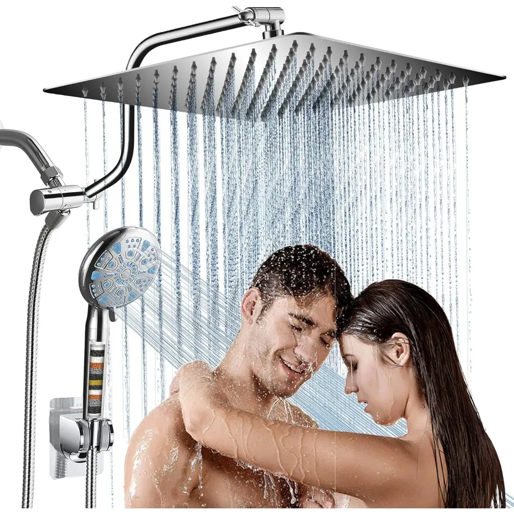 12 Inch All Metal 3-Way Rain Shower Head, High Pressure Shower Head, Dual Shower Heads with Handheld Spray Combo - Upgrade