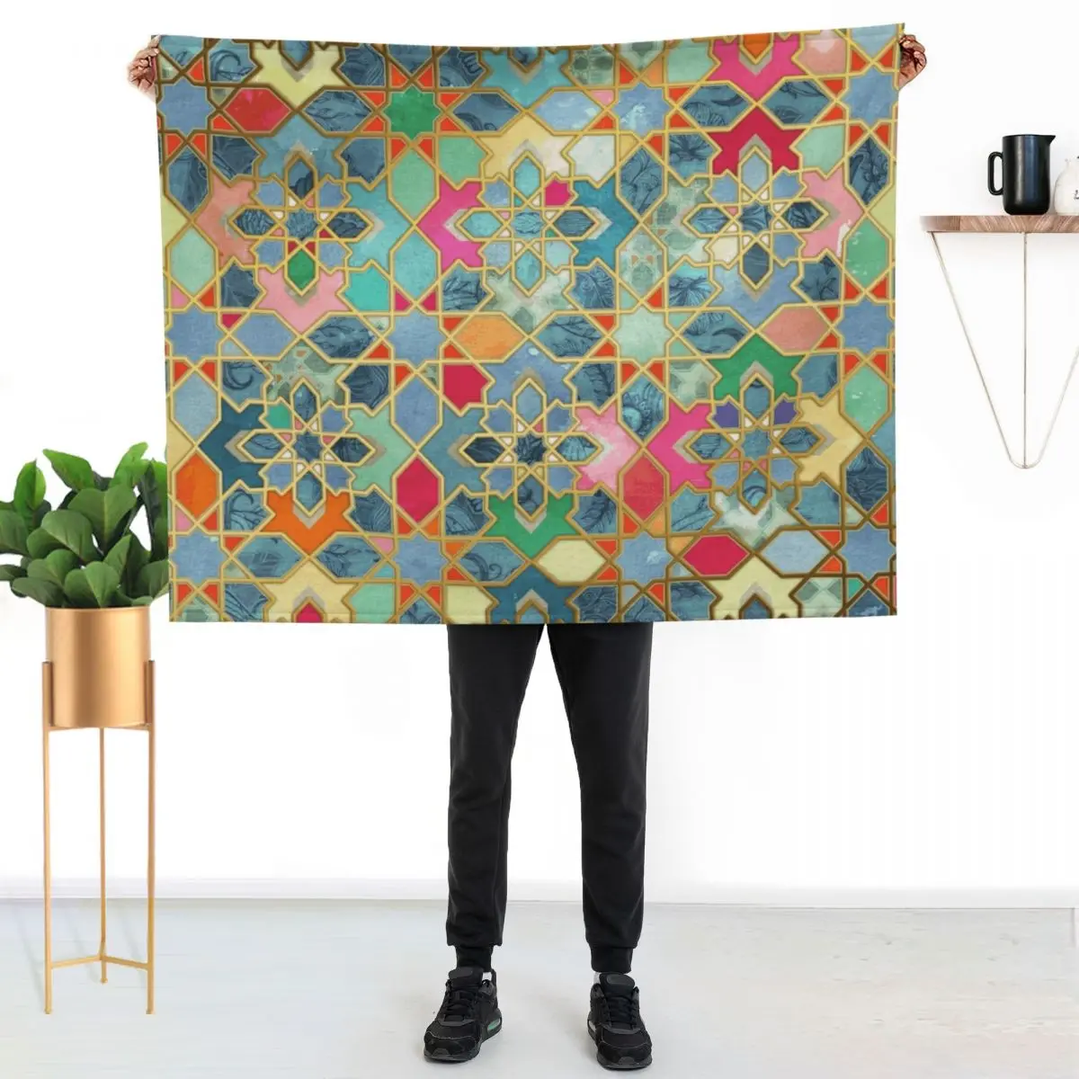 Gilt & Glory - Colorful Moroccan Mosaic Throw Blanket Thermal Soft Beds Luxury Throw Decorative Sofa Heavy Blankets