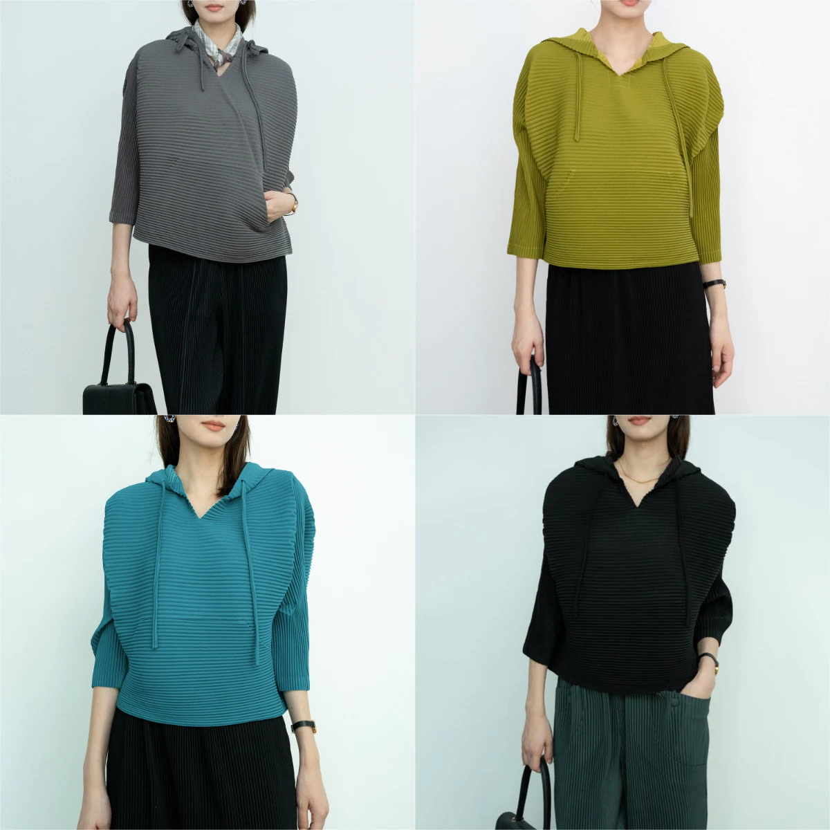 

Miyake Fold New Spring and Autumn 2025 Hoodie Women's Korean Version Loose and Slim Top Solid Color Casual Versatile Top