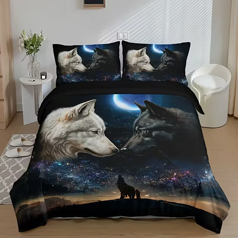 

3pcs Duvet Cover Set Starry Sky Animal Wolf Bedding Set Soft Comfortable for Bedroom Room Decor Teens Gifts