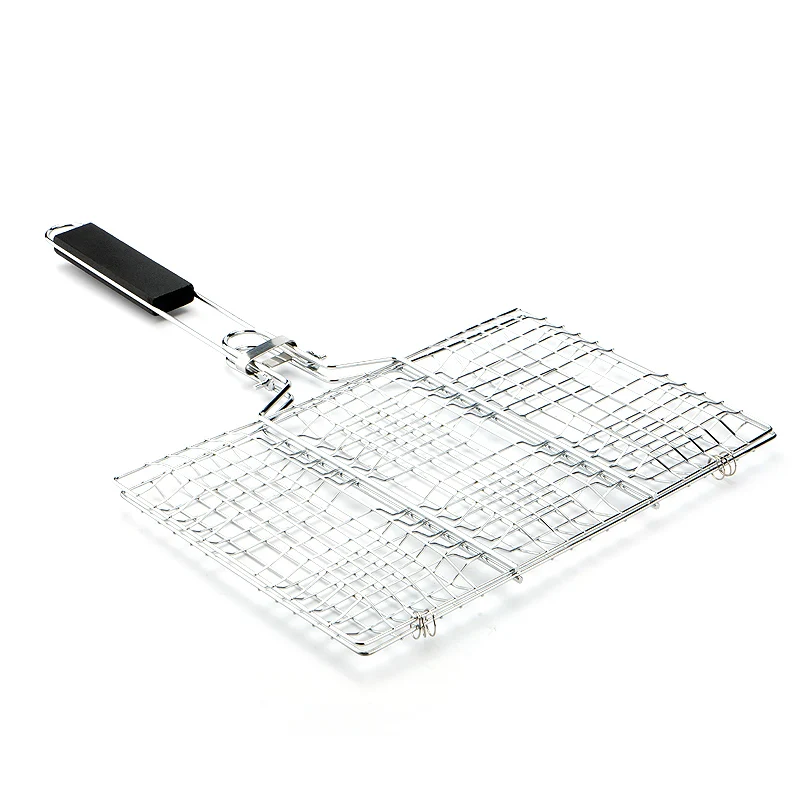 

1pc Folding Portable BBQ Grill Basket Stainless Steel BBQ Rack With Removable Handle for Meat, Steak, Shrimp, Vegetable