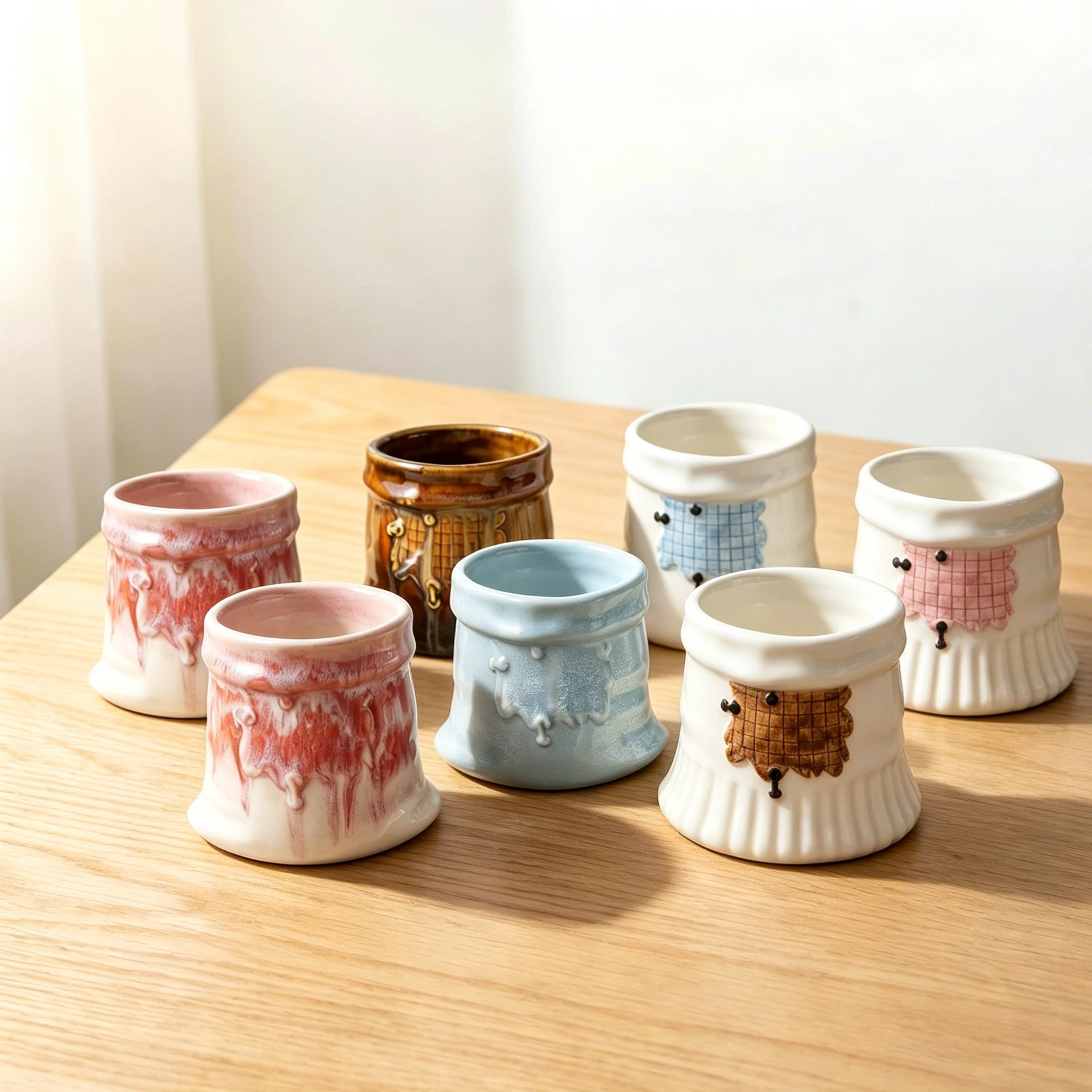 Creative Bag Ceramic Cups Irregular Pleated Bag Drinking Cups Artistic Texture Glazed Ceramic Mug Coffee Table Decoration