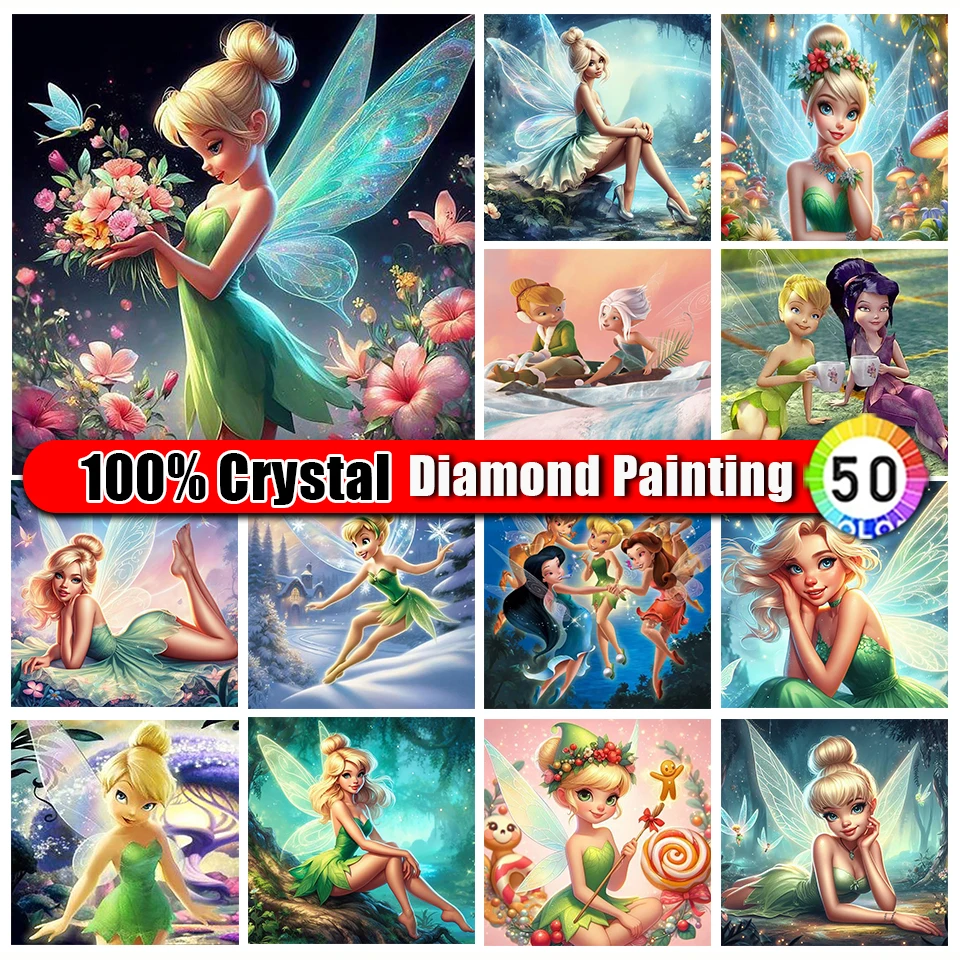 

Picture Size 100% Crystal Diamond Painting Disney Girl Tinker Bell Diamond Embroidery DIY Full Cartoon Rhinestone Home Decor