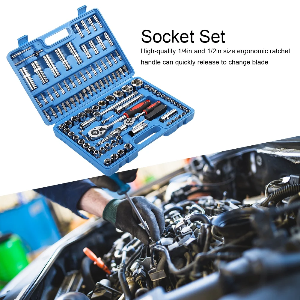 108Pcs Ratchet Wrench Socket Set 1/4in 1/2in CR40 Steel Socket Set Tool Case + Box Hand Tool Kits