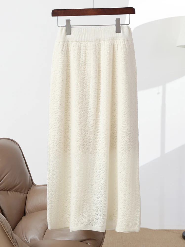 TLOML New Women's 100% Merino Wool Long Skirt Straight Ankle Length Skirts Autumn Winter Cashmere Soft Warm Loose Comfy Skirts