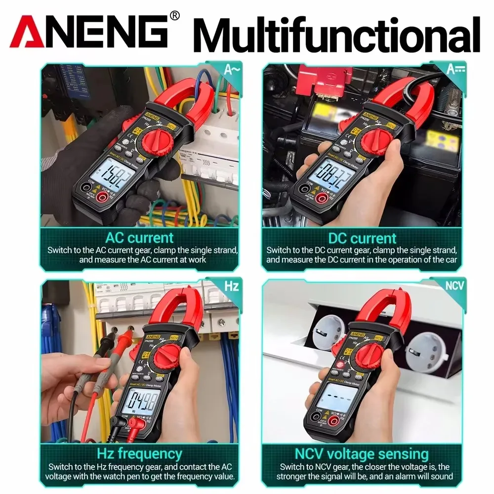 PN200 Digital Clamp Meter DC/AC 600A Current 4000 Counts Multimeter Ammeter Voltage Tester Car Hz Capacitance NCV Ohm Test