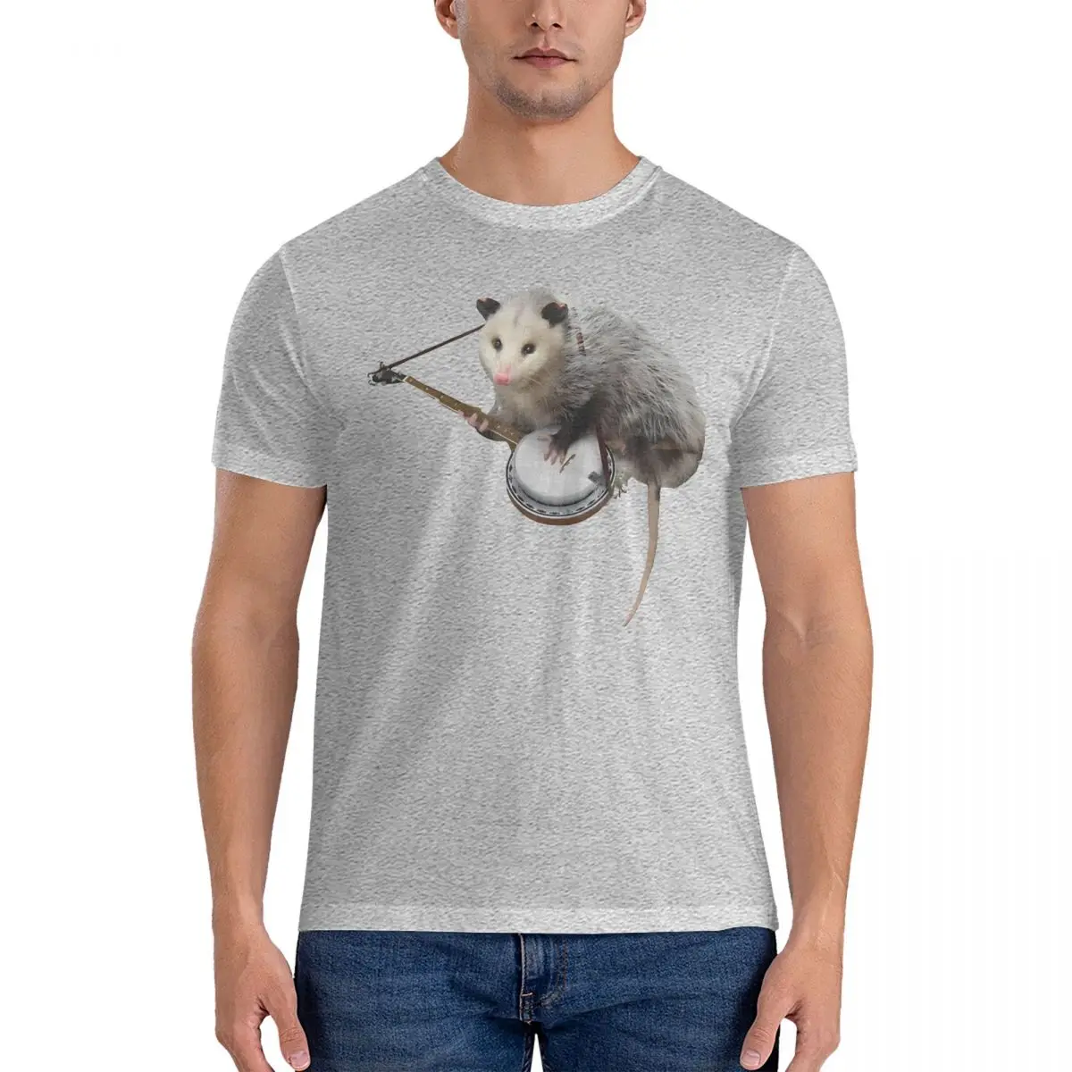 Opossum Playing Banjo Men's T Shirt Opossum Funny Tee Shirt Short Sleeve Crewneck T-Shirt 100% Cotton Unique Clothing