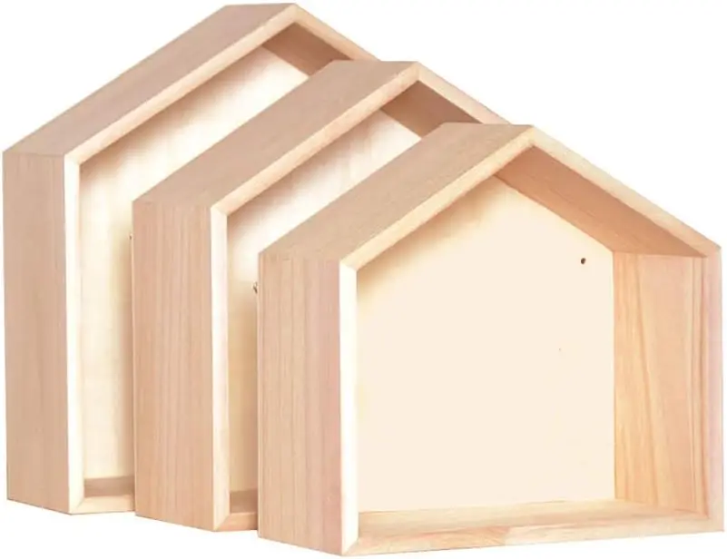 

3-Piece Wooden Nesting Shelves Set, Decorative House-Shaped Display, 24-30cm