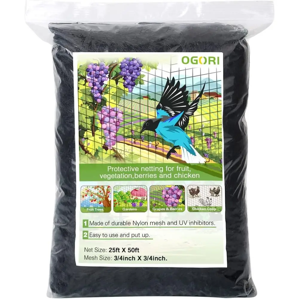 

25' x 50' Bird Netting Heavy Duty Nylon 3/4" Mesh Garden Netting Protect ruit Trees, Plants and Vegetables