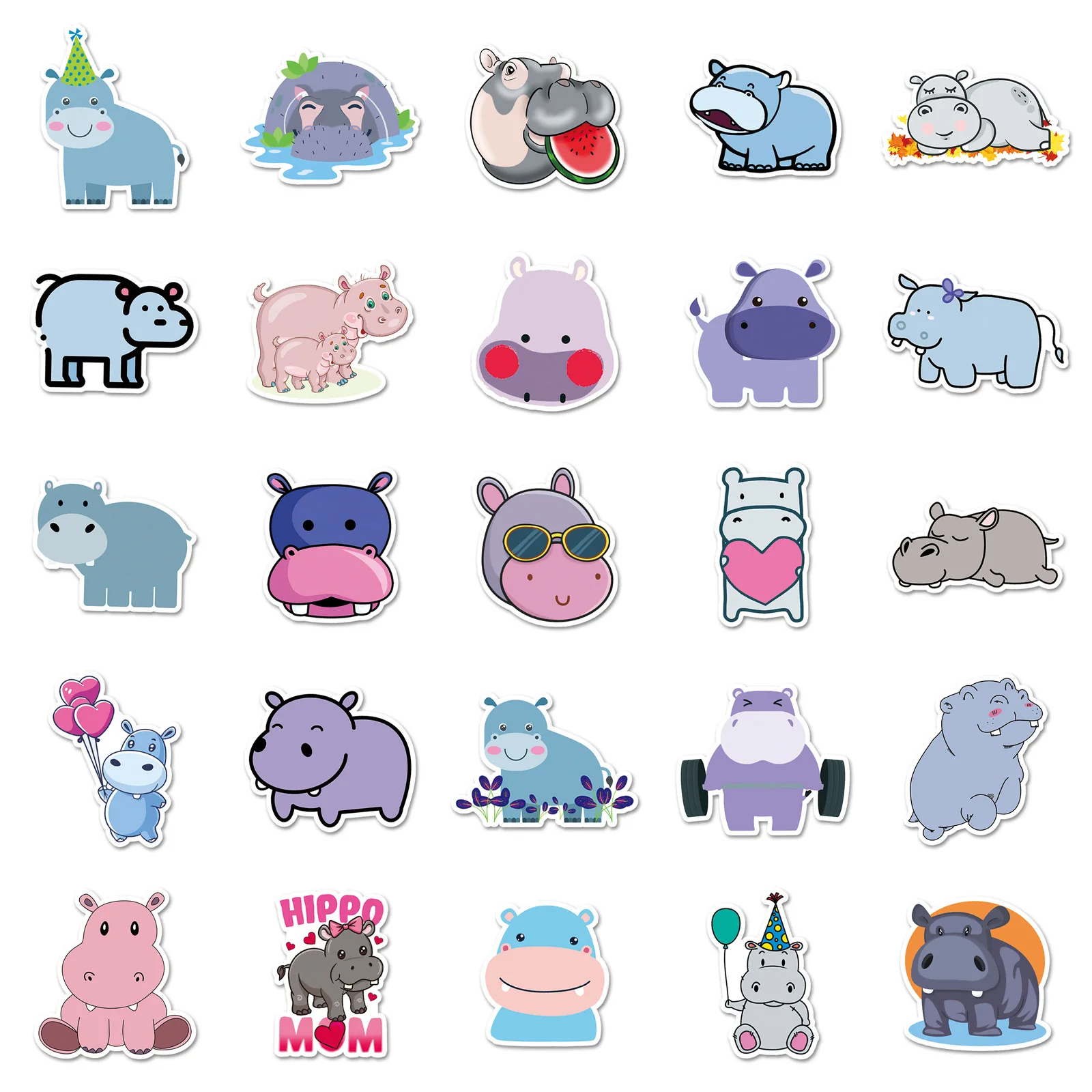 

50PCS Cute Hippo Animal Cartoon Funny Graffiti Sticker Waterproof Decal Kids Toy Gift for Stationery Box Water Cup Guitar Diary