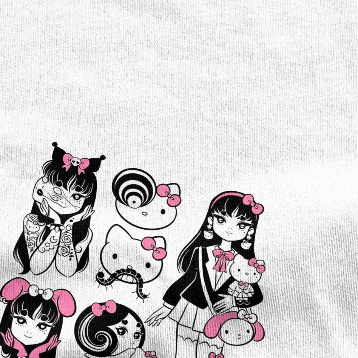 Junji Ito Tomie X Hello Kitty T-Shirt Trend T-Shirts Short Sleeve Streetwear Tshirt Summer Cotton O-Neck Plus Size 5XL Clothes