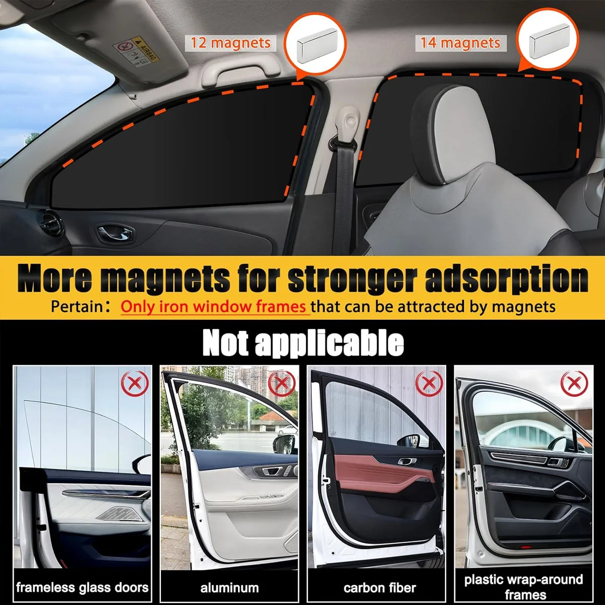Einziehbarer Sonnenschutz für die Seitenfenster des Autos, magnetischer Sichtschutz, UV-Schutz und Verdunkelung, hält Sie diesen Sommer kühl. – Detail 5