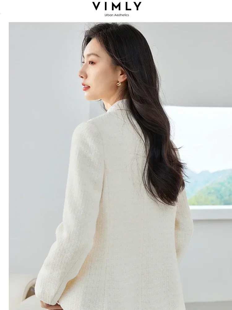 Vimly Apricot Tweed Blazers Spring Jacket Woman 2024 Elegant Outerwear Notched Double Breasted Long Sleeve Female Coat M2921